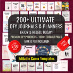 Editable Canva journals and planners bundle for digital product business and resale