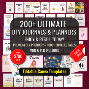 Editable Canva journals and planners bundle for digital product business and resale
