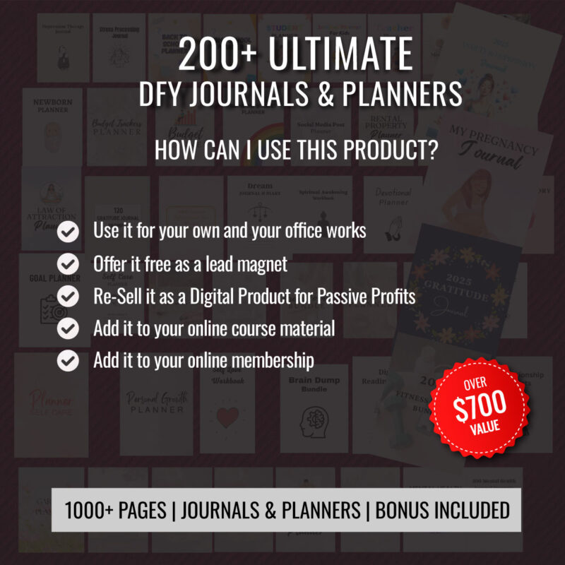 Editable Canva journals and planners bundle for digital product business and resale