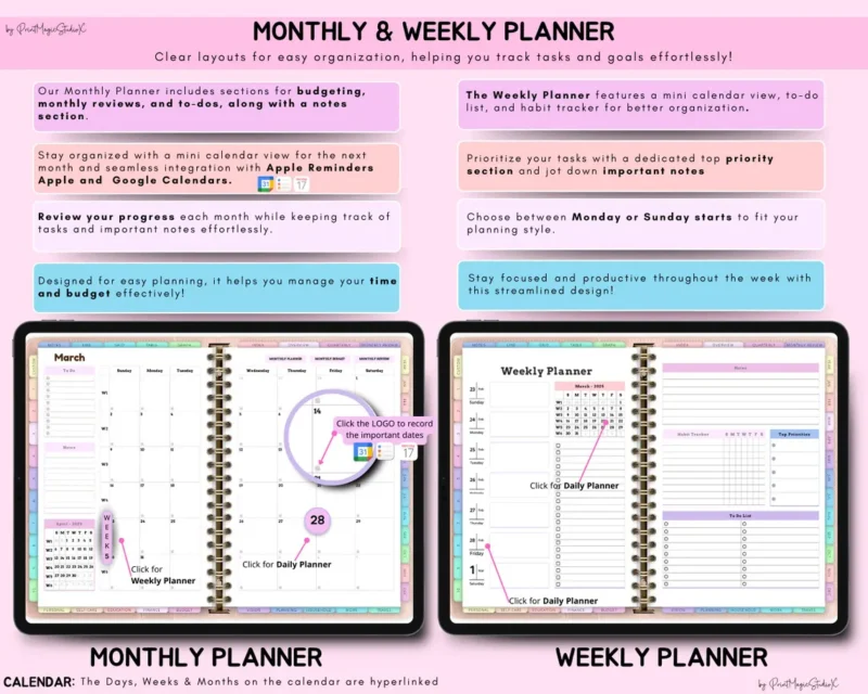 All-in-One Digital Planner 2026–2028-Hyperlinked GoodNotes Planner-iPad-Tablet Planner