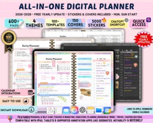 All-in-One Digital Planner 2026–2028-Hyperlinked GoodNotes Planner-iPad-Tablet Planner