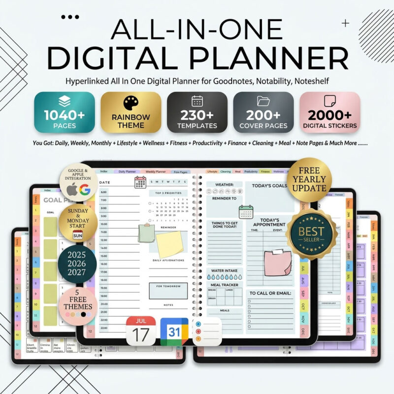All-in-One Digital Planner 2026–2028 | Hyperlinked GoodNotes Planner | Daily Weekly Monthly Journal | iPad & Tablet Planner