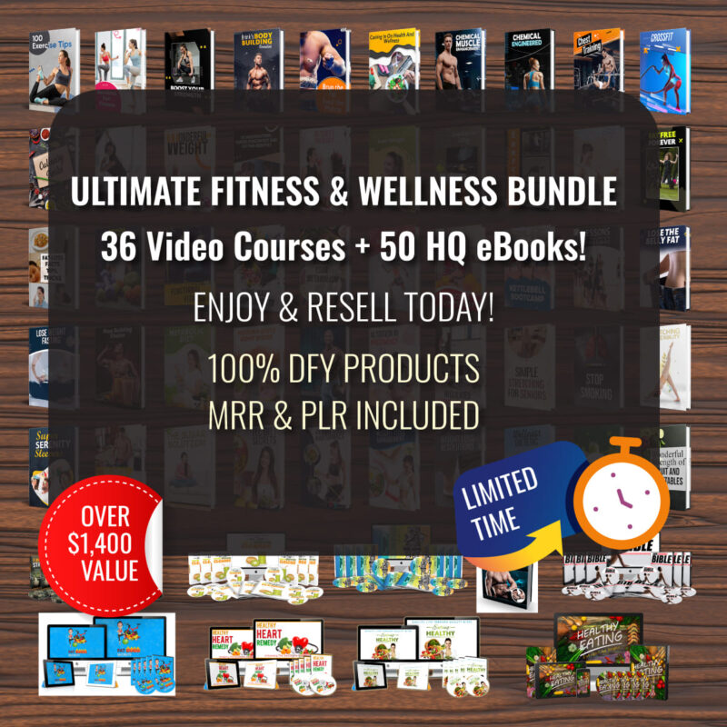 Ultimate fitness bundle with video courses and health ebooks for weight loss, muscle building and resale