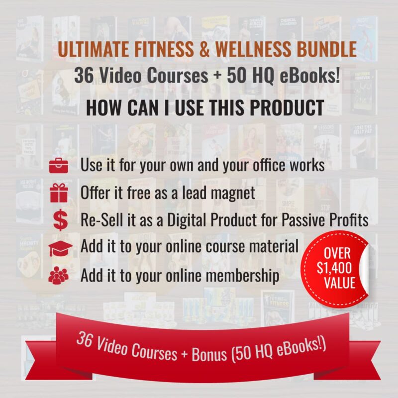 Ultimate fitness bundle with video courses and health ebooks for weight loss, muscle building and resale